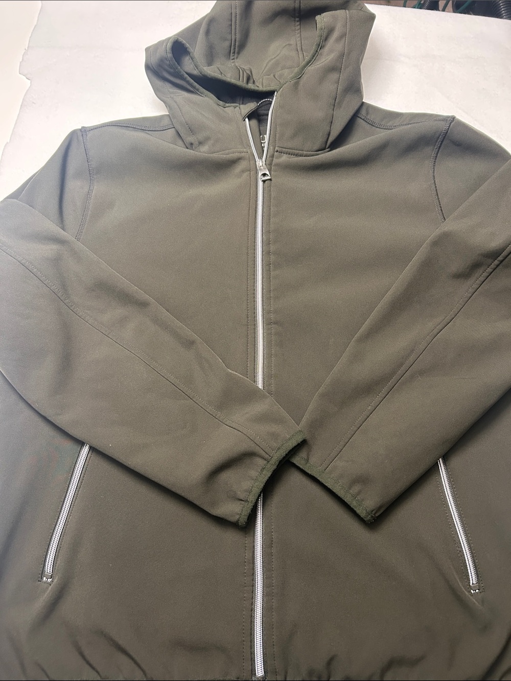 GUESS Men's Olive Green Hooded Softshell Jacket Full Zip Fleece Lined L